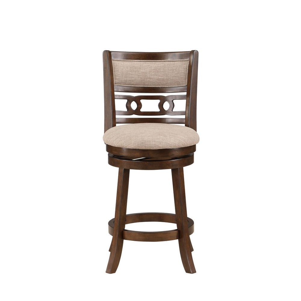 Benjara Gary 24 Inch Swivel Counter Stool, Cushioned Seat, Open Back, Cherry Brown