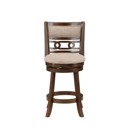 Benjara Gary 24 Inch Swivel Counter Stool, Cushioned Seat, Open Back, Cherry Brown