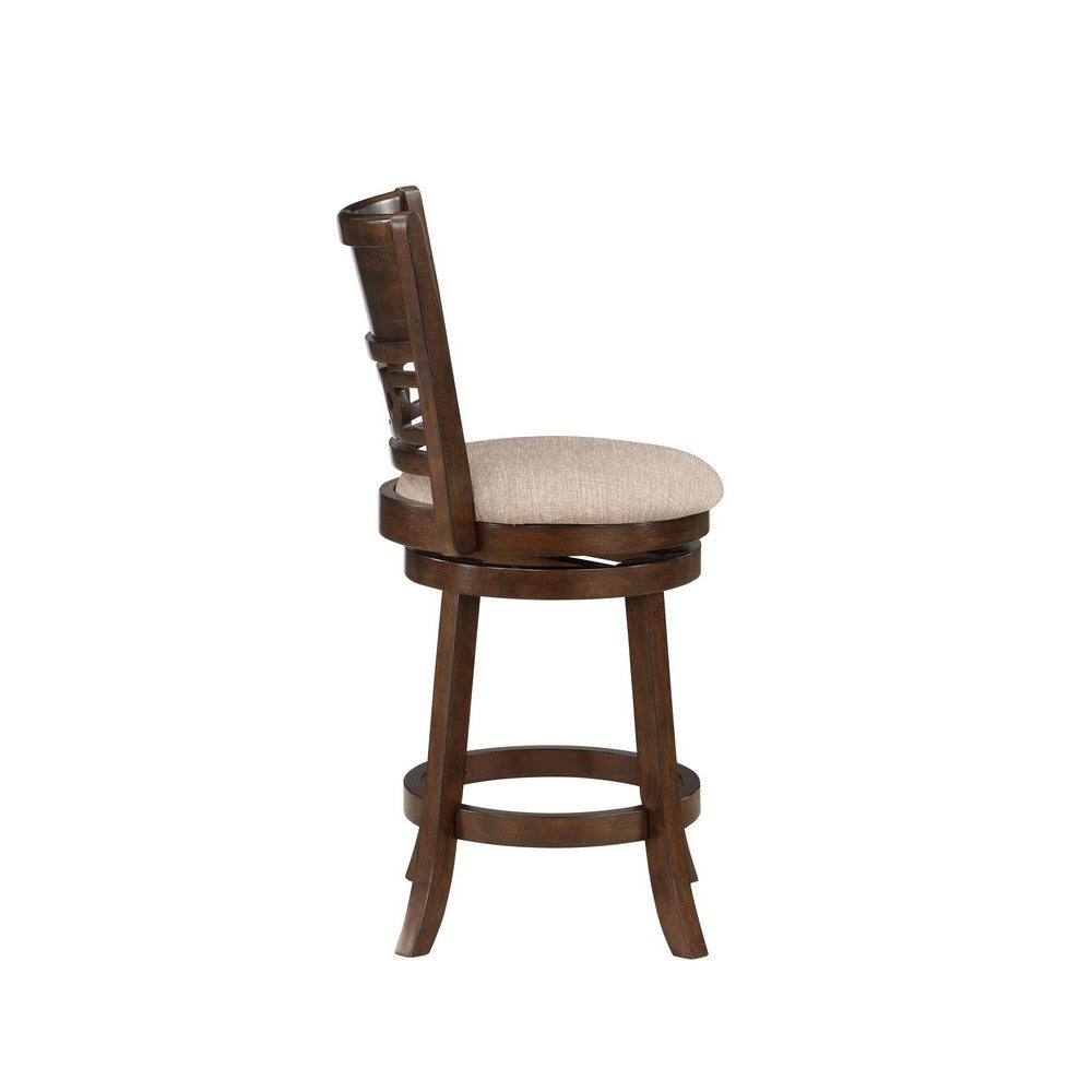 Benjara Gary 24 Inch Swivel Counter Stool, Cushioned Seat, Open Back, Cherry Brown
