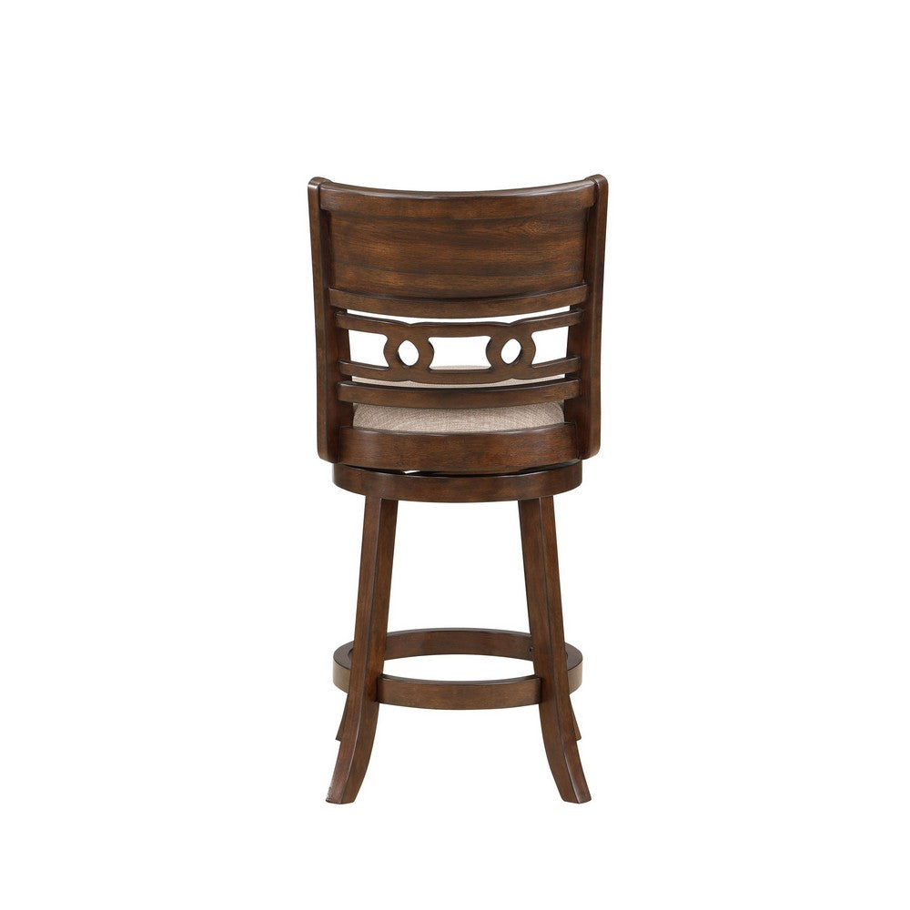Benjara Gary 24 Inch Swivel Counter Stool, Cushioned Seat, Open Back, Cherry Brown