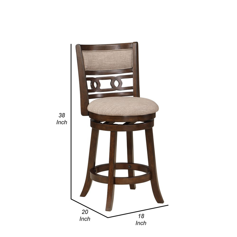 Benjara Gary 24 Inch Swivel Counter Stool, Cushioned Seat, Open Back, Cherry Brown