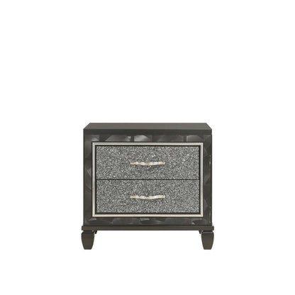 Benjara Ren 28 Inch Nightstand with 2 Glitter Front Storage Drawers, Black, Silver