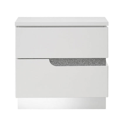 Benjara Ara 23 Inch Nightstand, 2 Drawers, Crystal Accents, White Laminate Finish