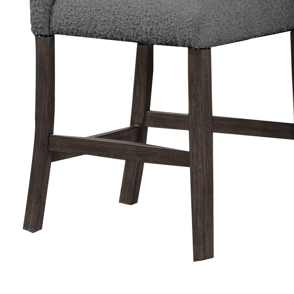 Benjara Ghy 25 Inch Dining Side Chair Set of 2, Gray Textured Upholstery, Brown
