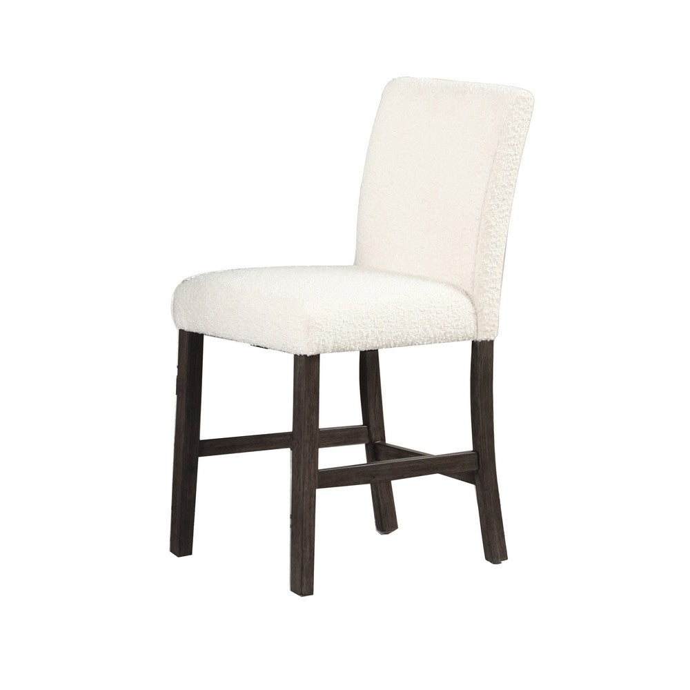Benjara Ghy 25 Inch Dining Side Chair Set of 2, White Textured Upholstery, Brown