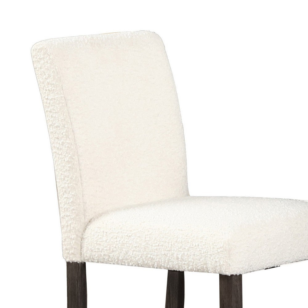 Benjara Ghy 25 Inch Dining Side Chair Set of 2, White Textured Upholstery, Brown