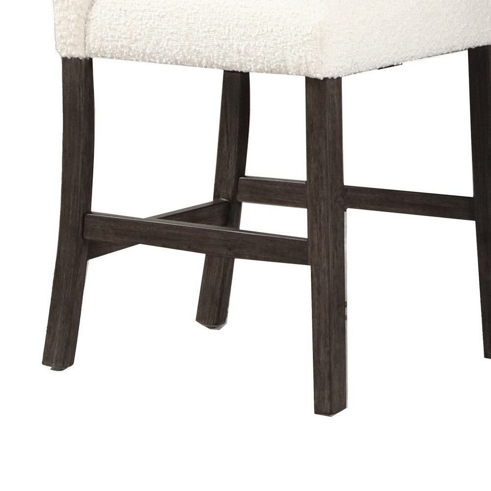 Benjara Ghy 25 Inch Dining Side Chair Set of 2, White Textured Upholstery, Brown