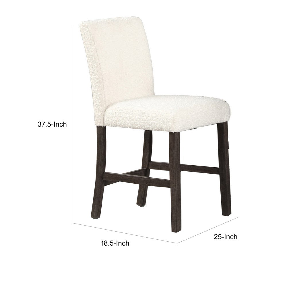 Benjara Ghy 25 Inch Dining Side Chair Set of 2, White Textured Upholstery, Brown