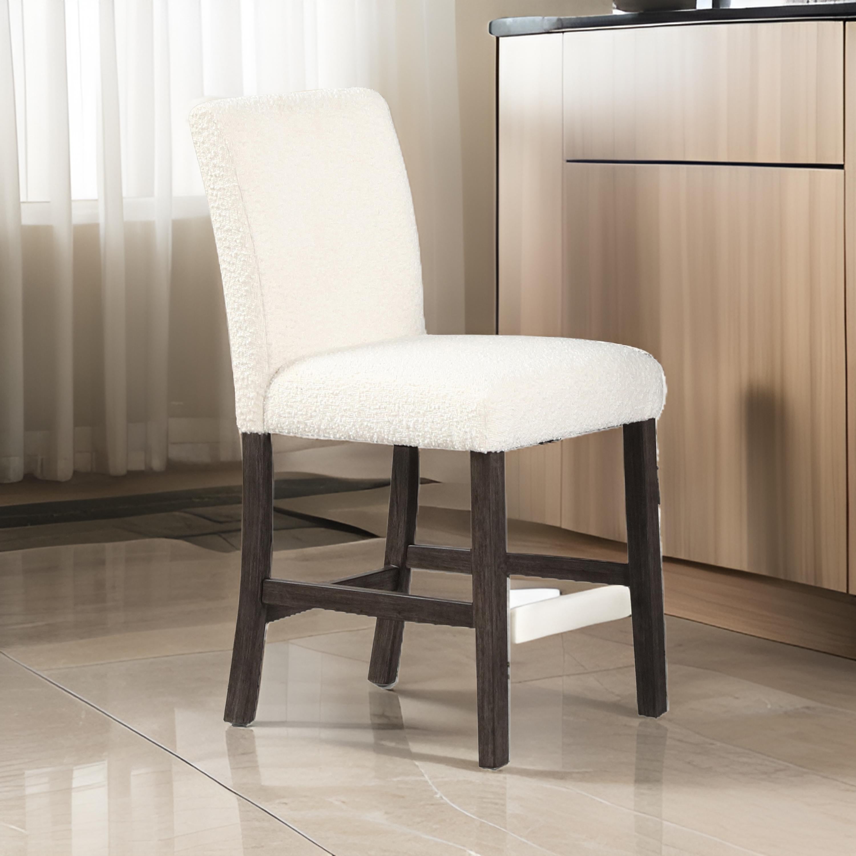 Benjara Ghy 25 Inch Dining Side Chair Set of 2, White Textured Upholstery, Brown