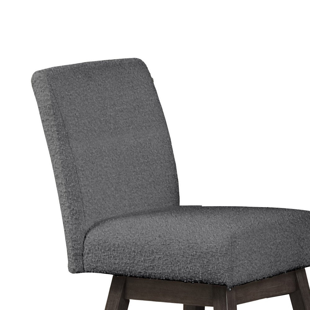 Benjara Ghy 25 Inch Swivel Counter Chair Set of 2, Gray Textured Upholstery, Brown