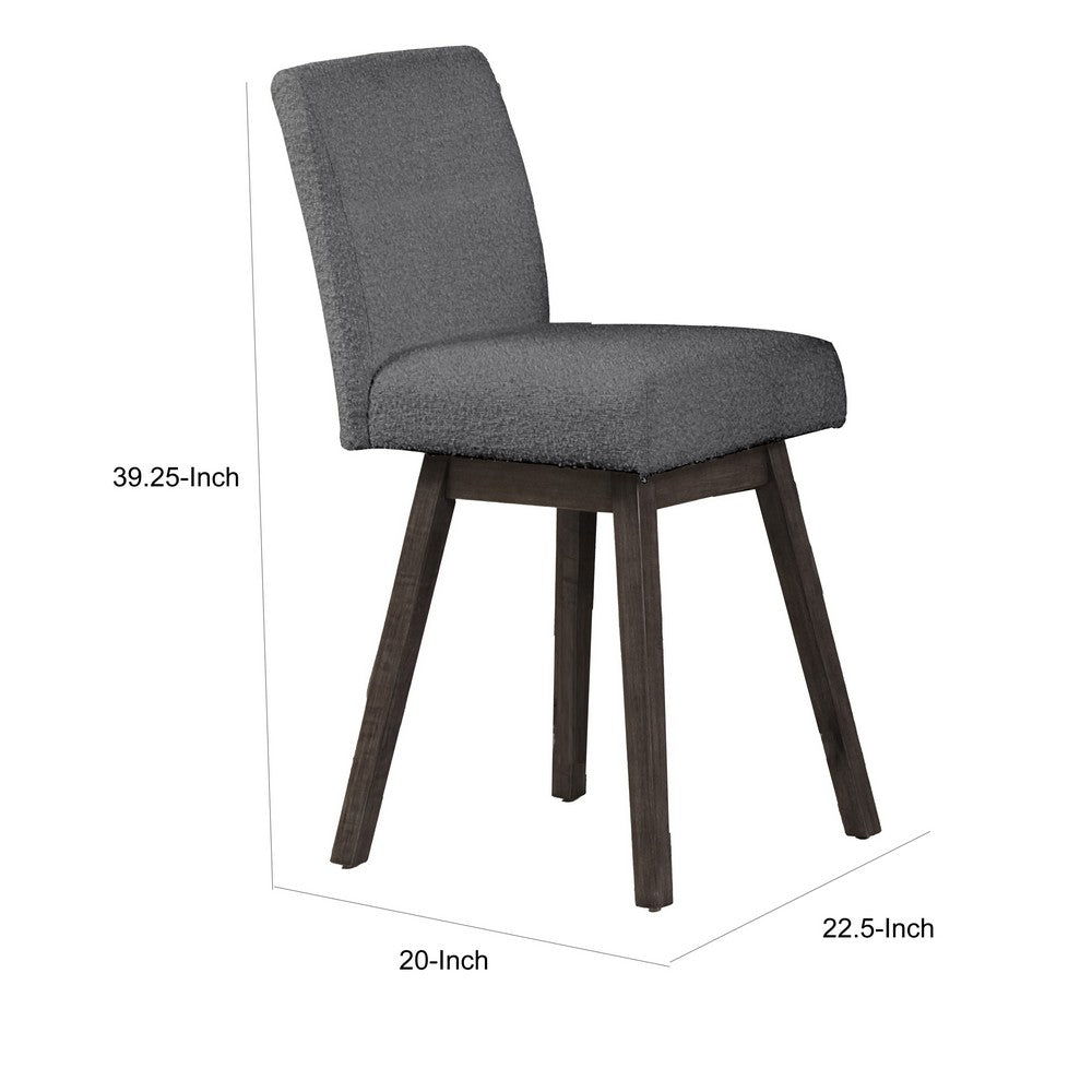 Benjara Ghy 25 Inch Swivel Counter Chair Set of 2, Gray Textured Upholstery, Brown