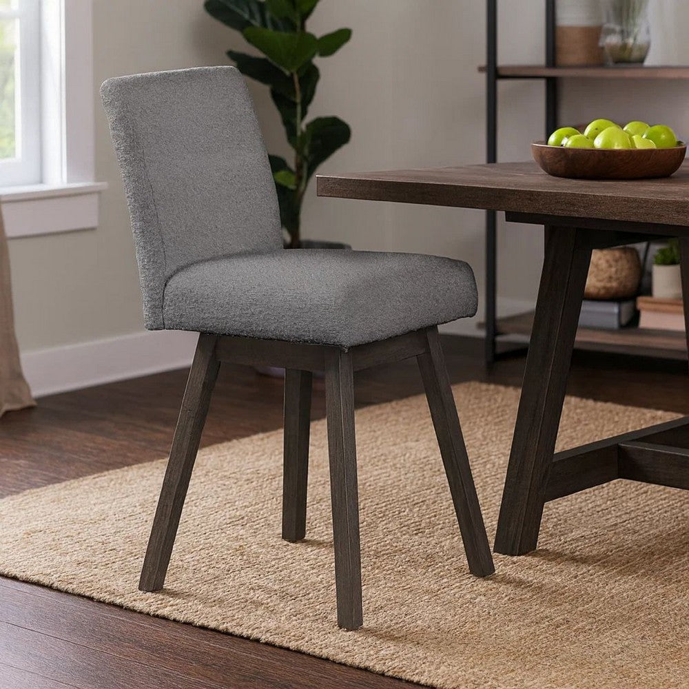 Benjara Ghy 25 Inch Swivel Counter Chair Set of 2, Gray Textured Upholstery, Brown