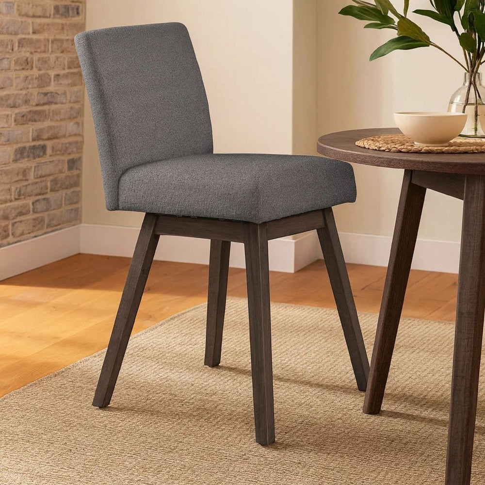 Benjara Ghy 25 Inch Swivel Counter Chair Set of 2, Gray Textured Upholstery, Brown