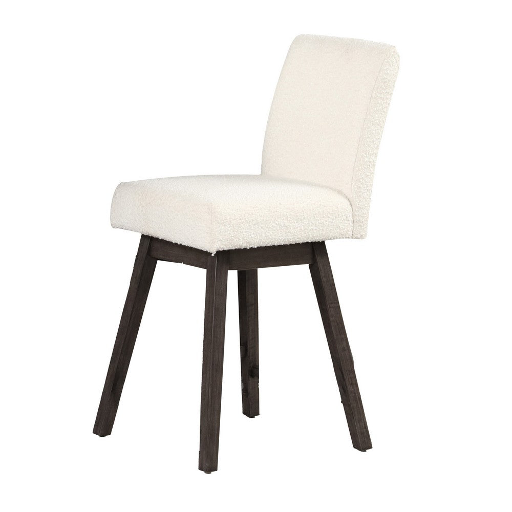Benjara Ghy 25 Inch Swivel Counter Chair Set of 2, White Textured Upholstery, Brown