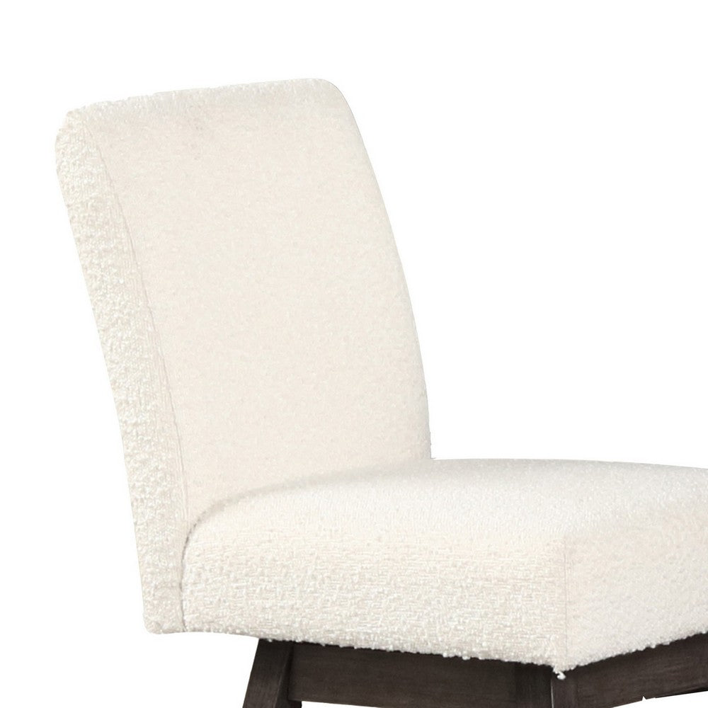 Benjara Ghy 25 Inch Swivel Counter Chair Set of 2, White Textured Upholstery, Brown