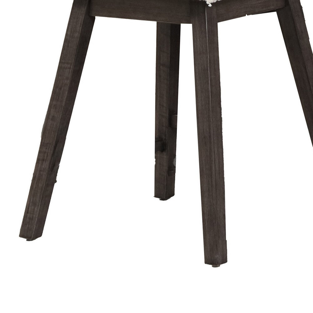 Benjara Ghy 25 Inch Swivel Counter Chair Set of 2, White Textured Upholstery, Brown