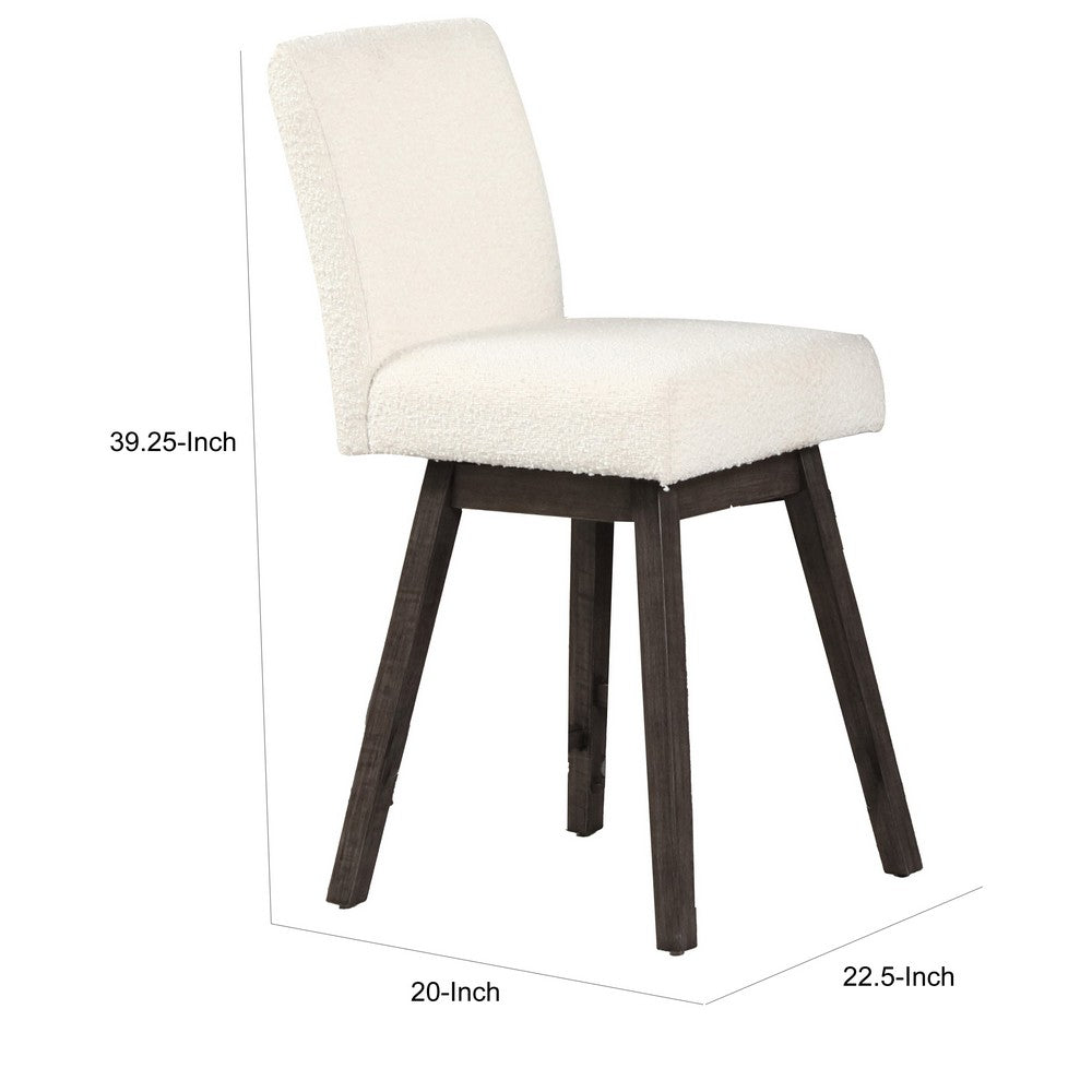 Benjara Ghy 25 Inch Swivel Counter Chair Set of 2, White Textured Upholstery, Brown