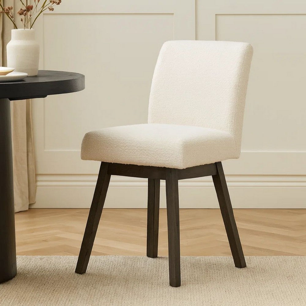 Benjara Ghy 25 Inch Swivel Counter Chair Set of 2, White Textured Upholstery, Brown