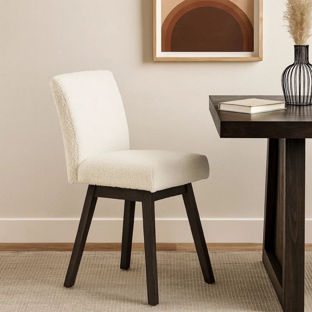 Benjara Ghy 25 Inch Swivel Counter Chair Set of 2, White Textured Upholstery, Brown