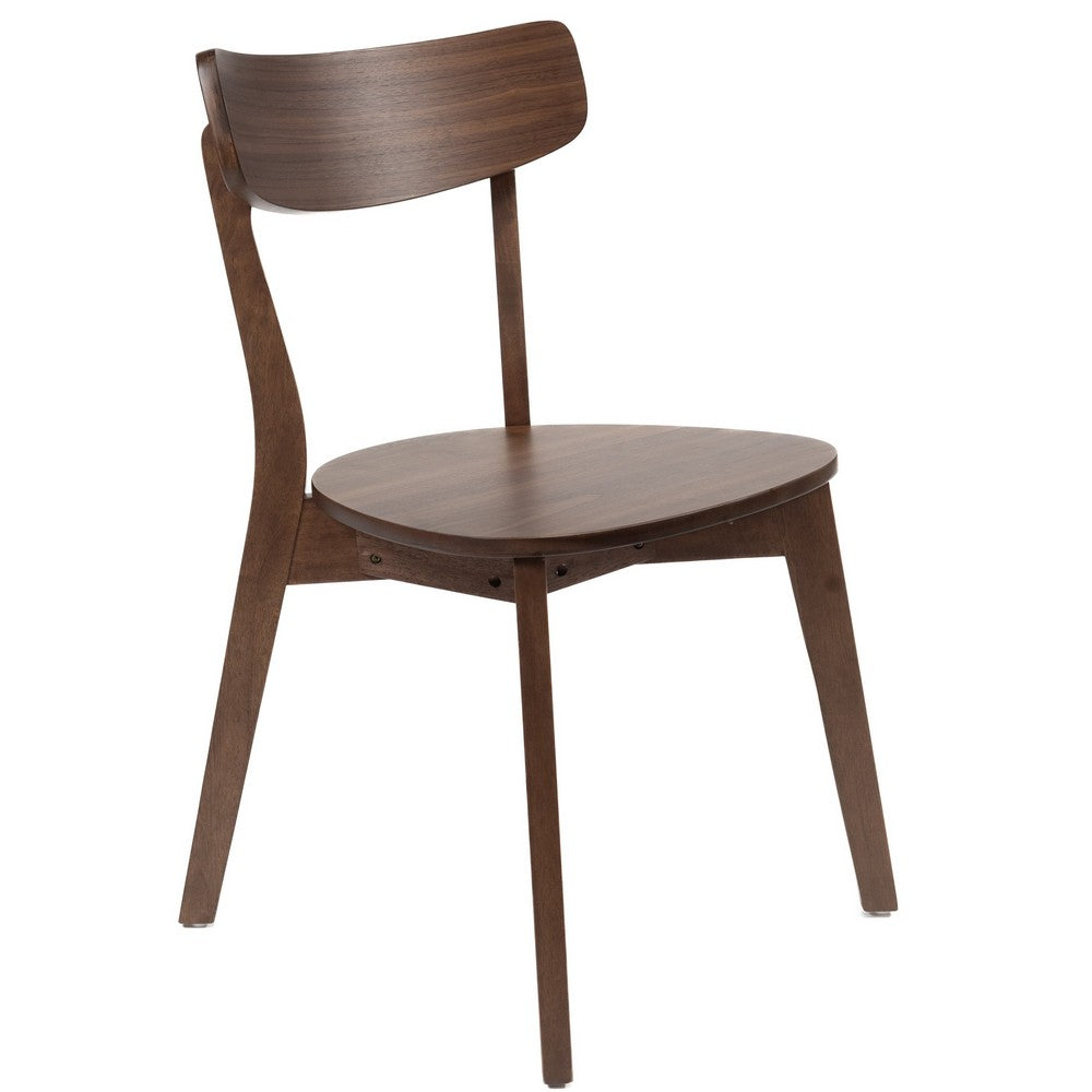 Benjara Aby Set of 2 Dining Side Chairs, Wooden Round Seat, Open Panel Back, Walnut Brown