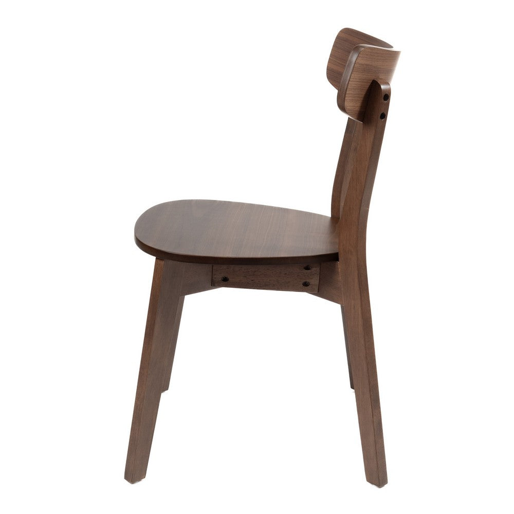 Benjara Aby Set of 2 Dining Side Chairs, Wooden Round Seat, Open Panel Back, Walnut Brown