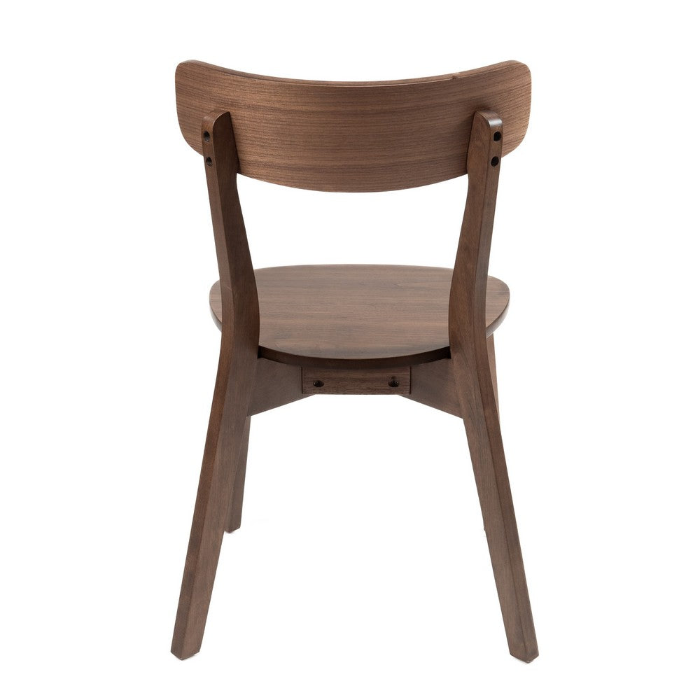 Benjara Aby Set of 2 Dining Side Chairs, Wooden Round Seat, Open Panel Back, Walnut Brown