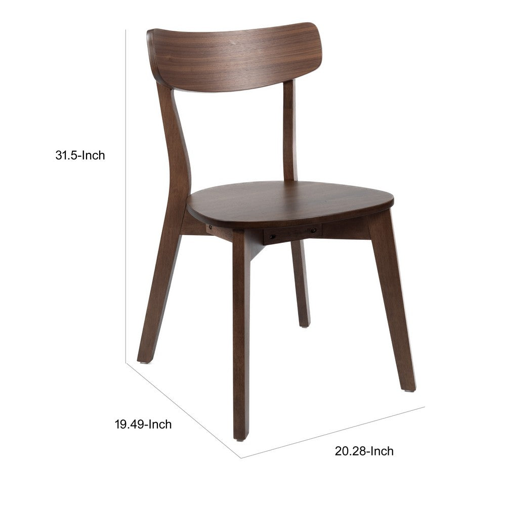 Benjara Aby Set of 2 Dining Side Chairs, Wooden Round Seat, Open Panel Back, Walnut Brown