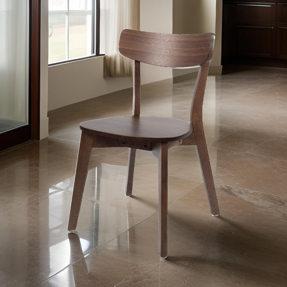 Benjara Aby Set of 2 Dining Side Chairs, Wooden Round Seat, Open Panel Back, Walnut Brown