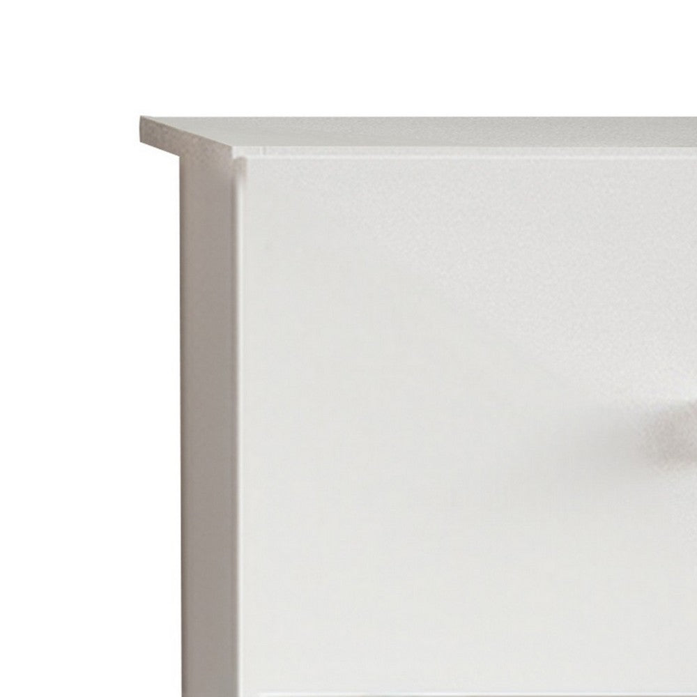 Benjara Ruo 25" Inch Modern Nightstand, 2 Drawers, Chrome Plinth Base, White Wood