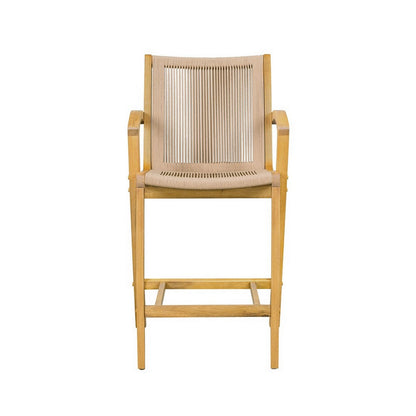 Benjara Remi 26 Inch Counter Height Chair, Natural Brown Acacia Wood, Rope Cord