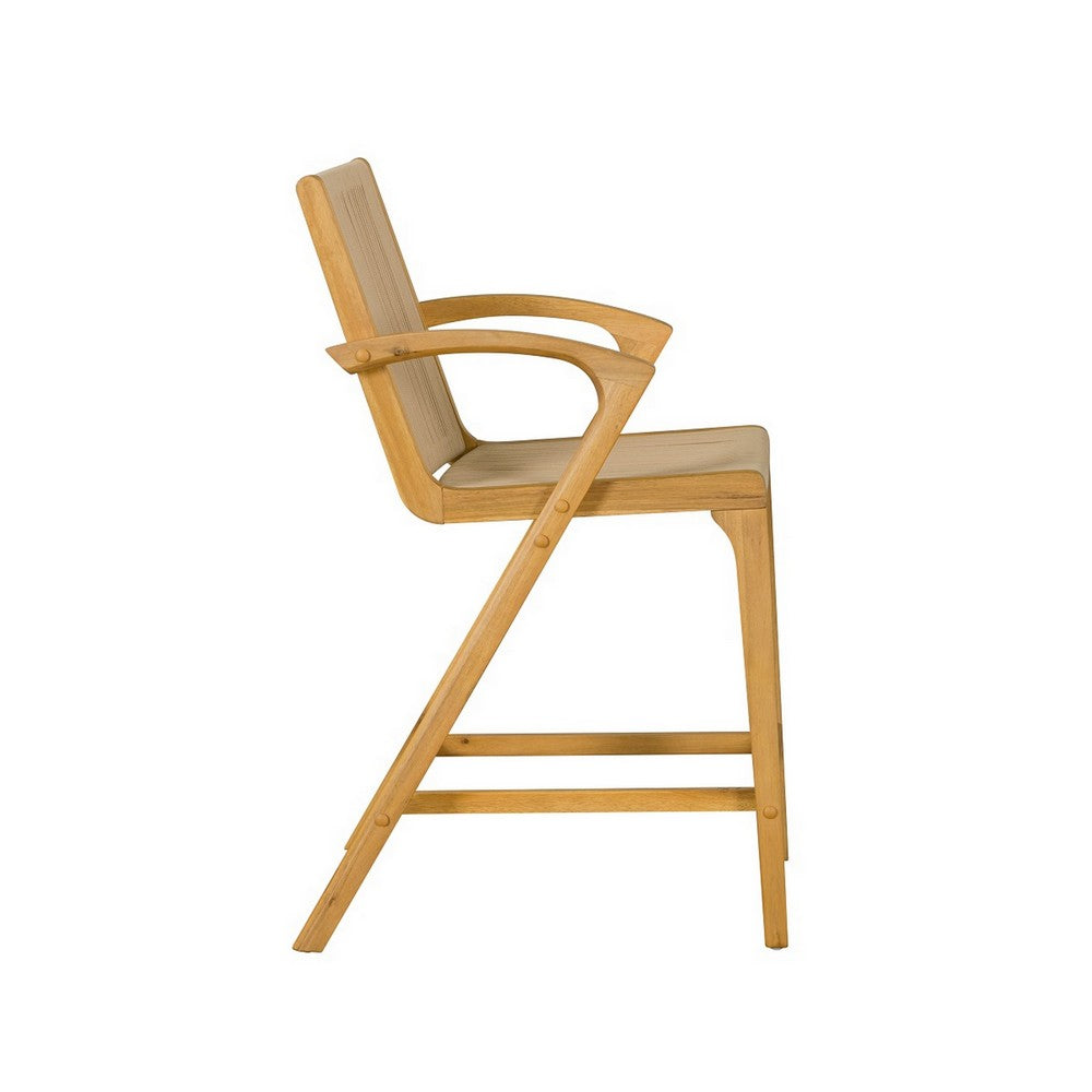 Benjara Remi 26 Inch Counter Height Chair, Natural Brown Acacia Wood, Rope Cord