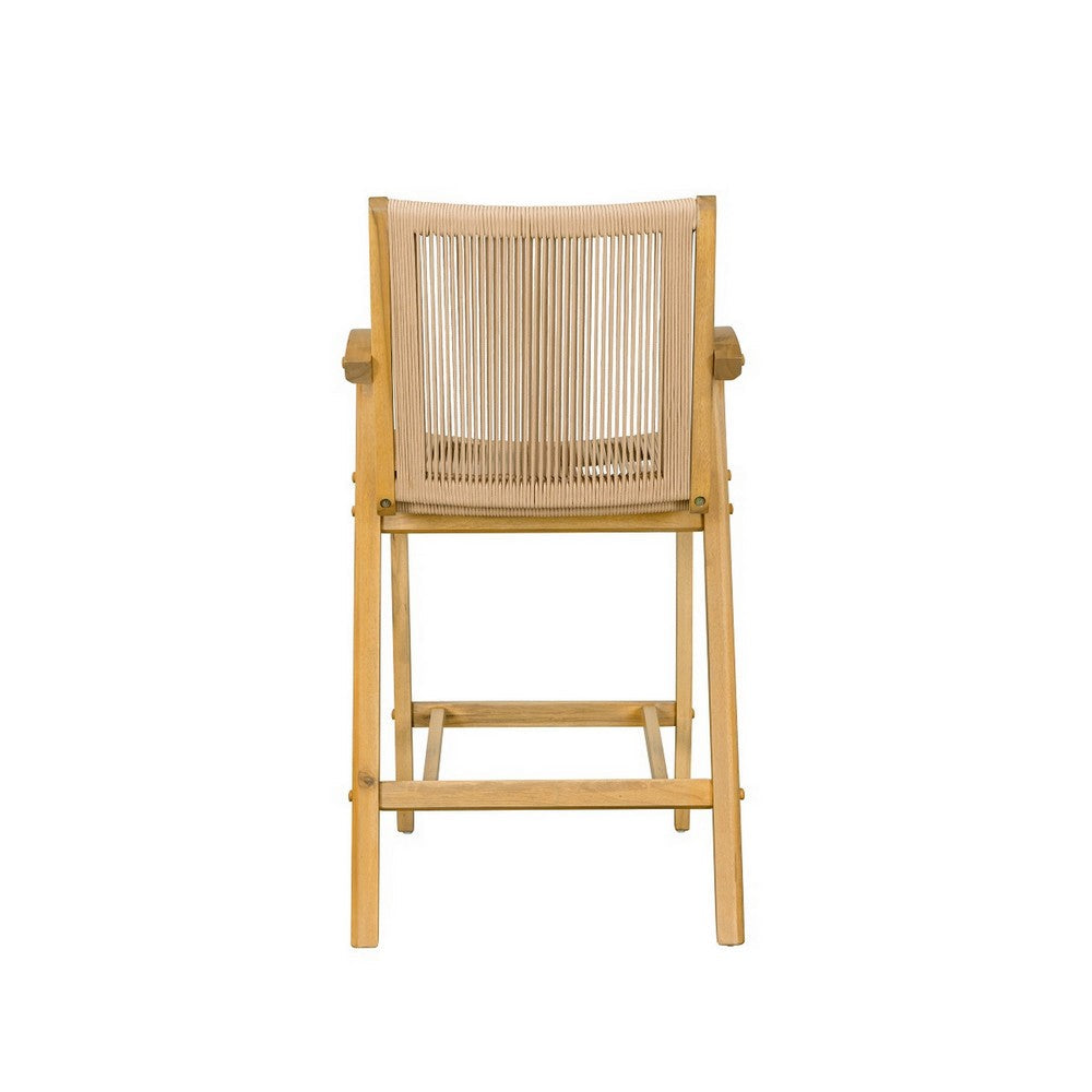 Benjara Remi 26 Inch Counter Height Chair, Natural Brown Acacia Wood, Rope Cord