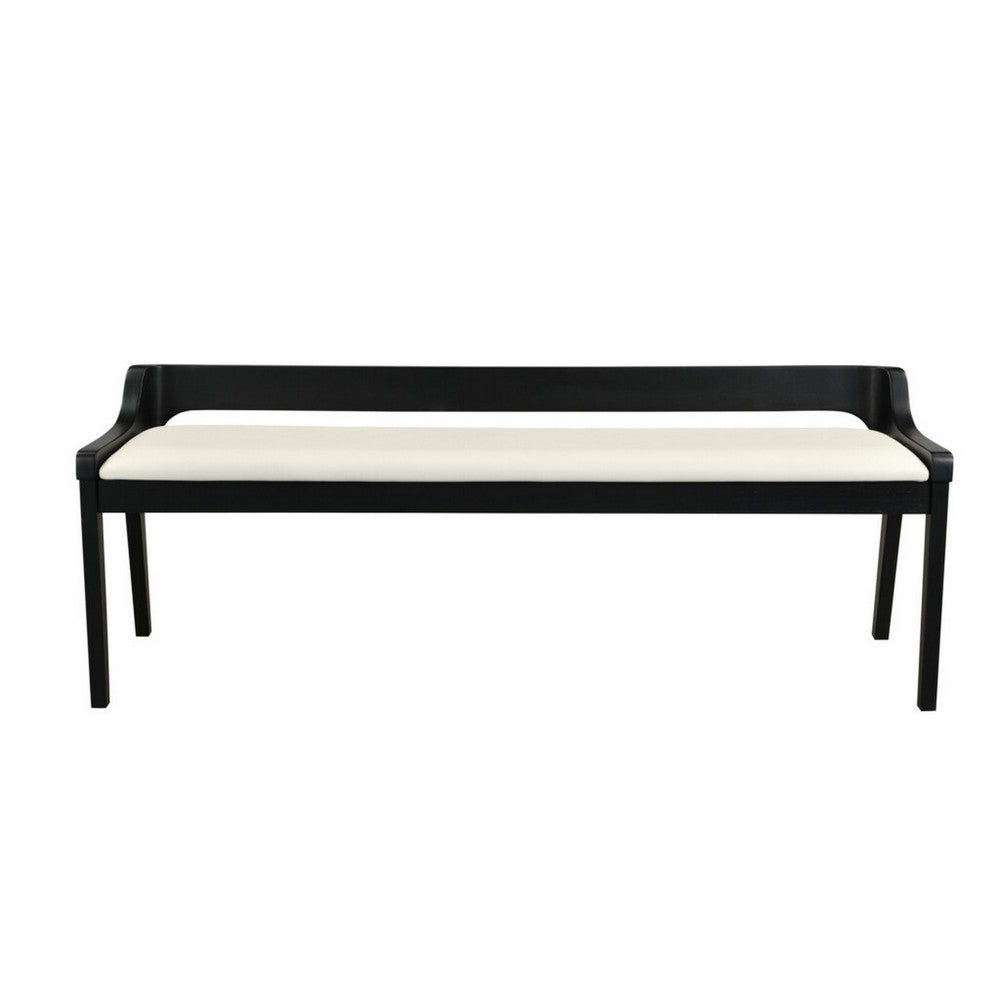 Benjara Kee 60 Inch Dining Bench, Black Rubberwood Frame, Low Back, Cushioned Seat