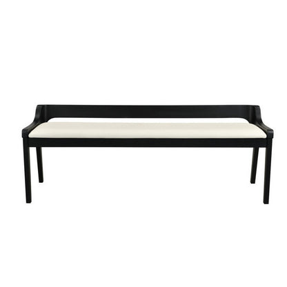 Benjara Kee 60 Inch Dining Bench, Black Rubberwood Frame, Low Back, Cushioned Seat