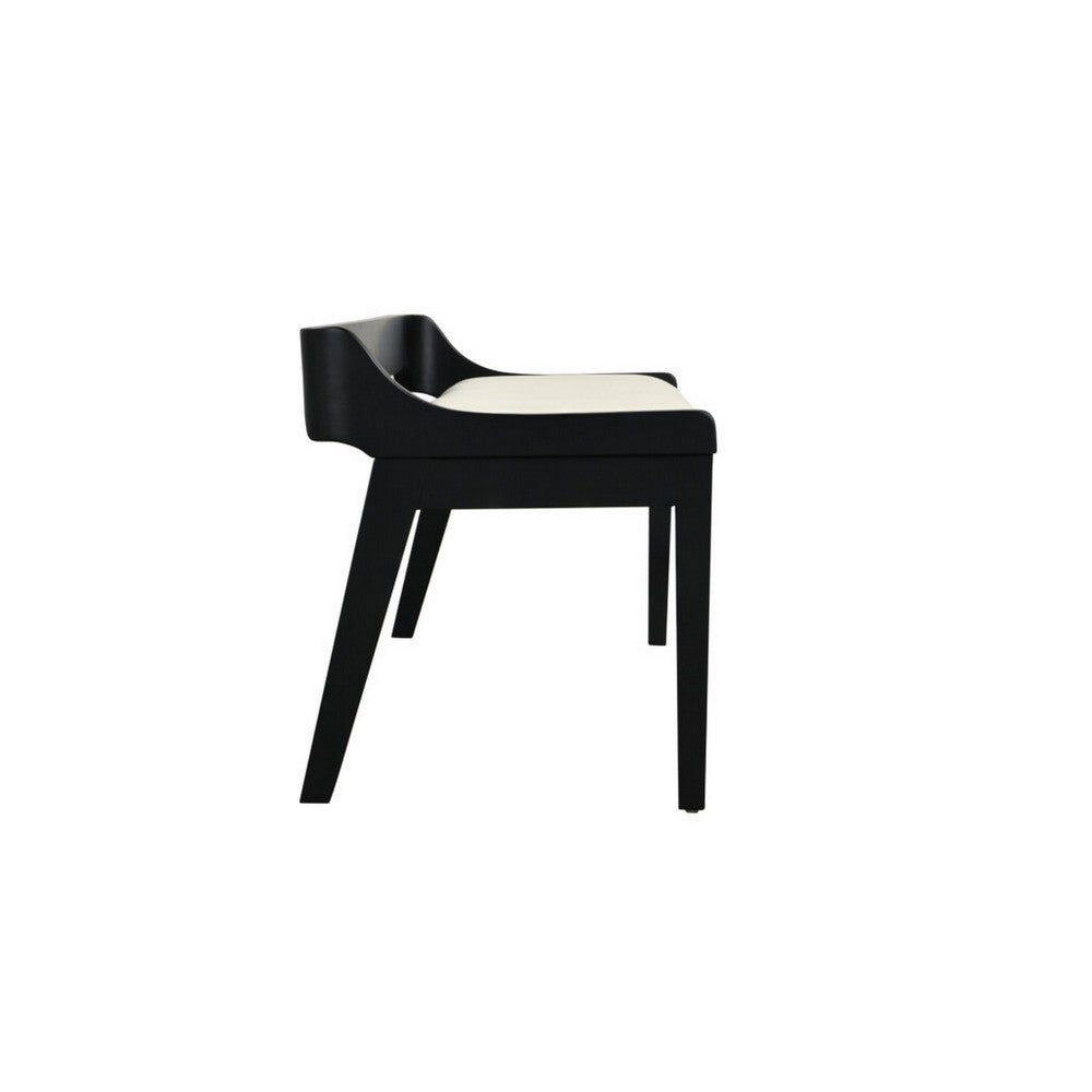 Benjara Kee 60 Inch Dining Bench, Black Rubberwood Frame, Low Back, Cushioned Seat