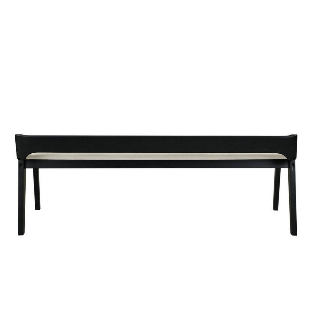 Benjara Kee 60 Inch Dining Bench, Black Rubberwood Frame, Low Back, Cushioned Seat