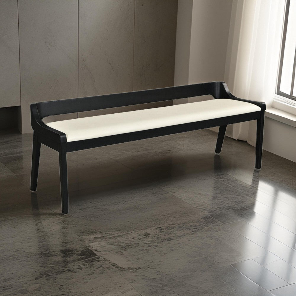 Benjara Kee 60 Inch Dining Bench, Black Rubberwood Frame, Low Back, Cushioned Seat