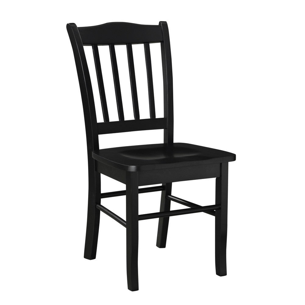 Benjara Nova 18 Inch Dining Side Chair Set of 2, Slatted Backrests, Jet Black Wood