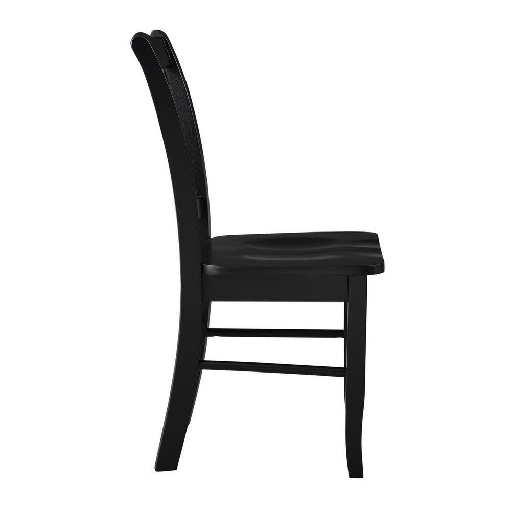 Benjara Nova 18 Inch Dining Side Chair Set of 2, Slatted Backrests, Jet Black Wood