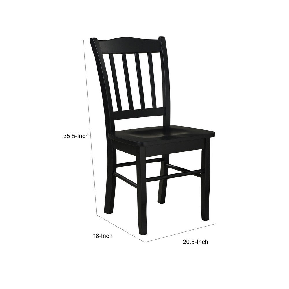 Benjara Nova 18 Inch Dining Side Chair Set of 2, Slatted Backrests, Jet Black Wood