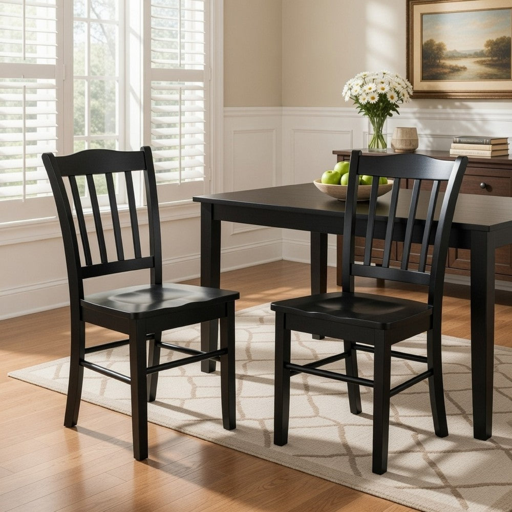 Benjara Nova 18 Inch Dining Side Chair Set of 2, Slatted Backrests, Jet Black Wood