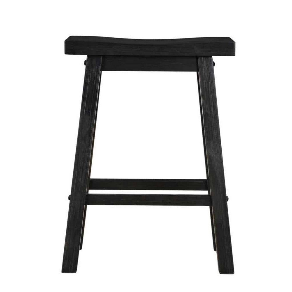 Benjara Amber 24 Inch Counter Stool, Ergonomic Saddle Seats, Charcoal Black Wood