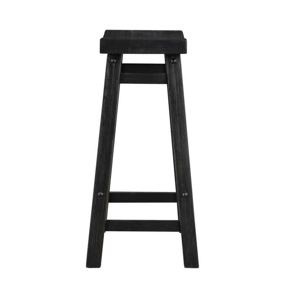 Benjara Amber 24 Inch Counter Stool, Ergonomic Saddle Seats, Charcoal Black Wood