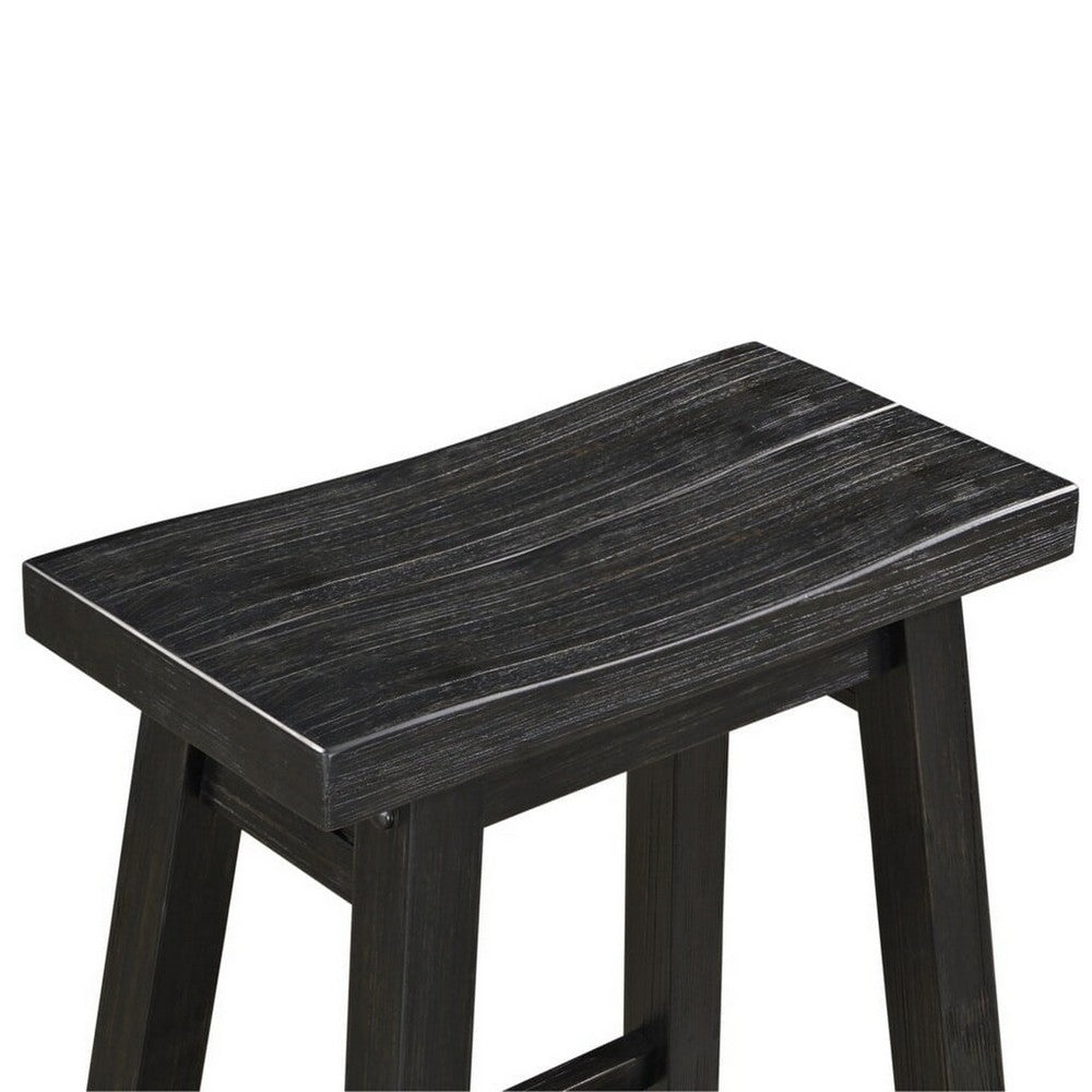 Benjara Amber 24 Inch Counter Stool, Ergonomic Saddle Seats, Charcoal Black Wood