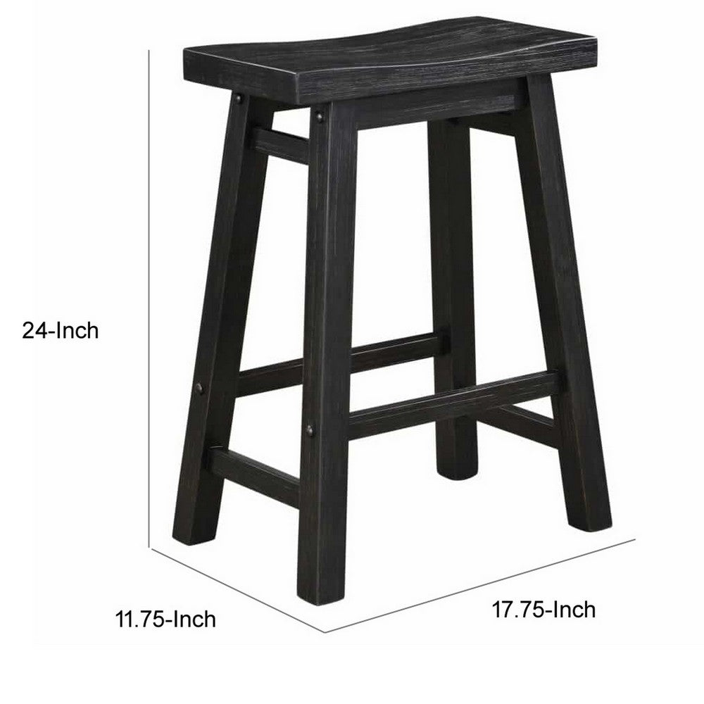 Benjara Amber 24 Inch Counter Stool, Ergonomic Saddle Seats, Charcoal Black Wood