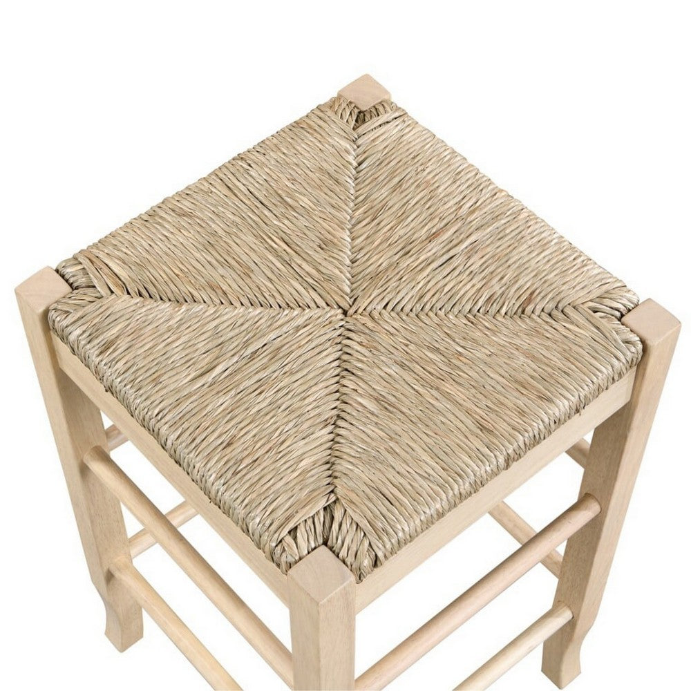 Benjara 25 Inch Backless Counter Stool, Woven Rattan, Oak Brown Rubberwood Frame