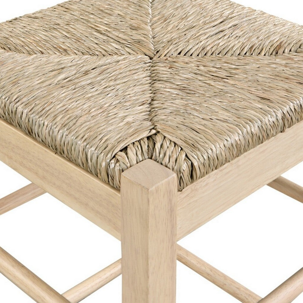 Benjara 25 Inch Backless Counter Stool, Woven Rattan, Oak Brown Rubberwood Frame