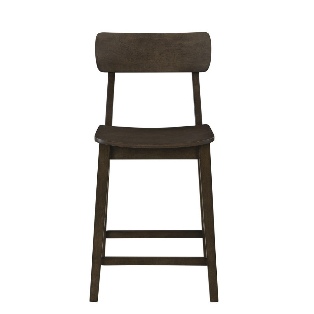 Benjara 24 Inch Counter Stool Chair, Rubberwood Curved Back And Seat, Dark Gray