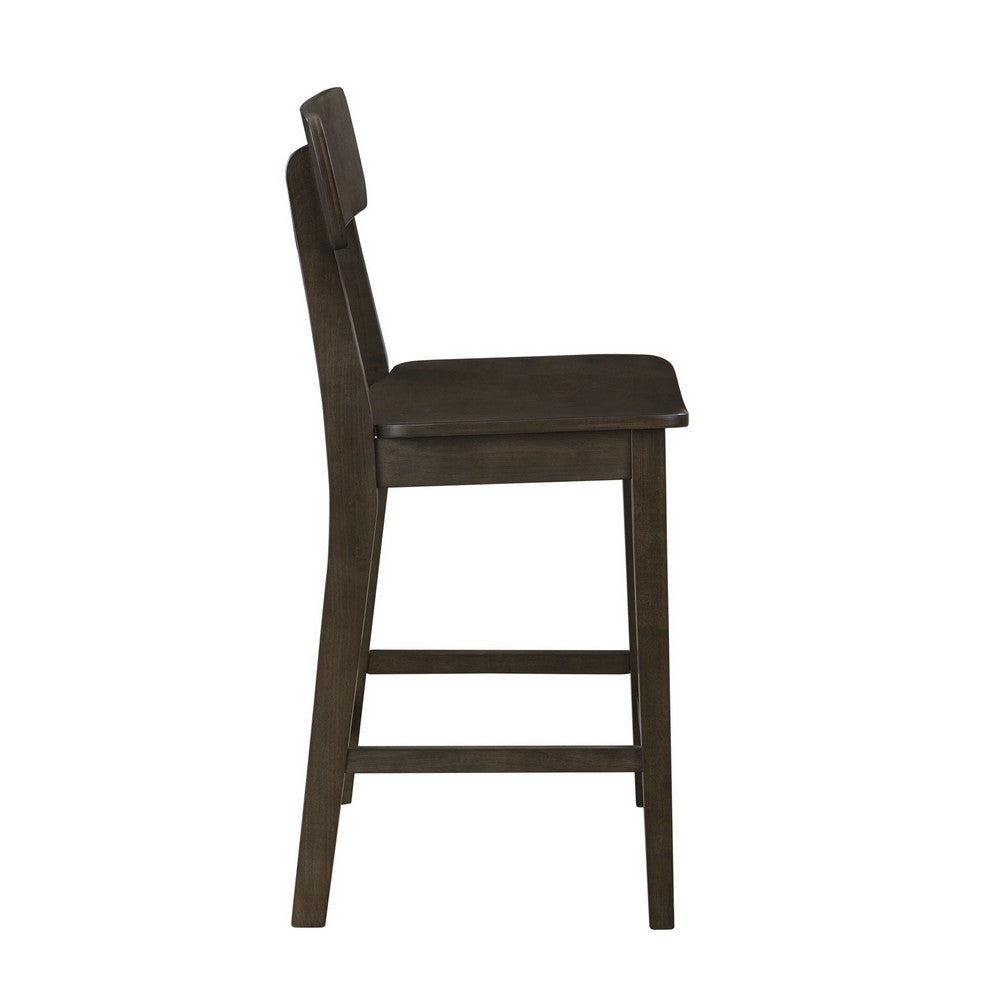 Benjara 24 Inch Counter Stool Chair, Rubberwood Curved Back And Seat, Dark Gray