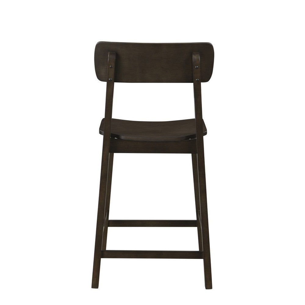 Benjara 24 Inch Counter Stool Chair, Rubberwood Curved Back And Seat, Dark Gray